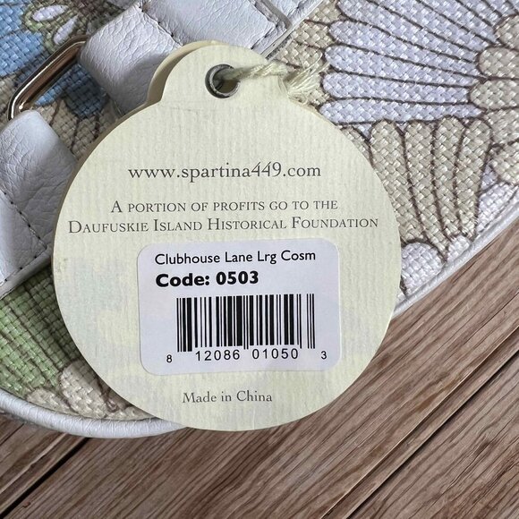 Spartina Floral Train Case Cosmetic Case NWT Linen Genuine Leather - Picture 10 of 13